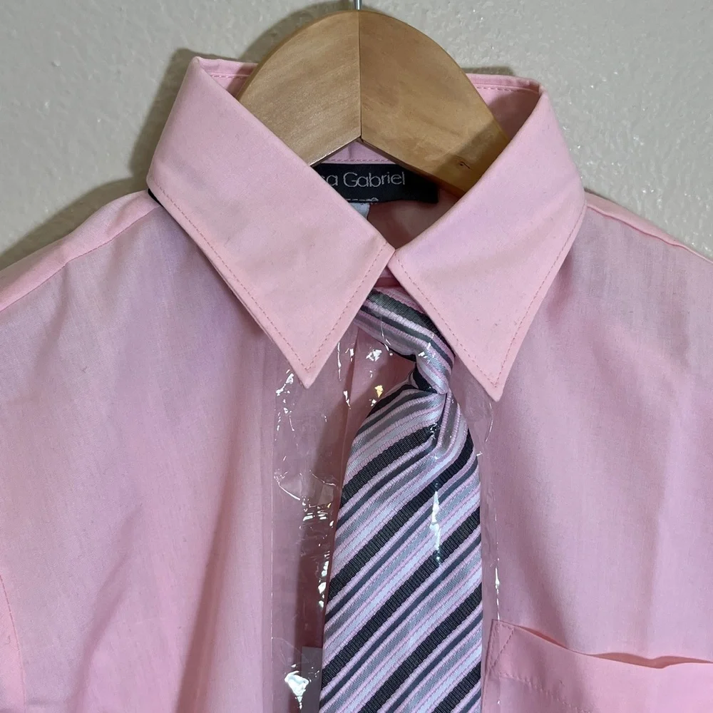 NWT Luca Gabriel Pink Button-Up Shirt with Striped Tie